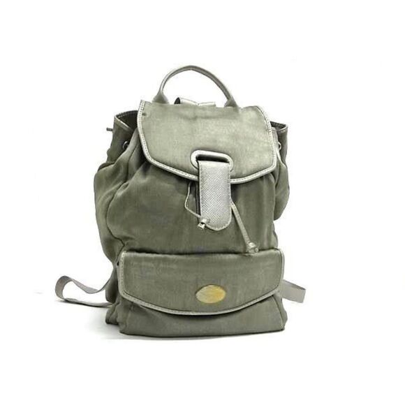 Vintage Bottega Veneta Drawstring Flap Backpack Gray Travel Slouchy Casual 90s